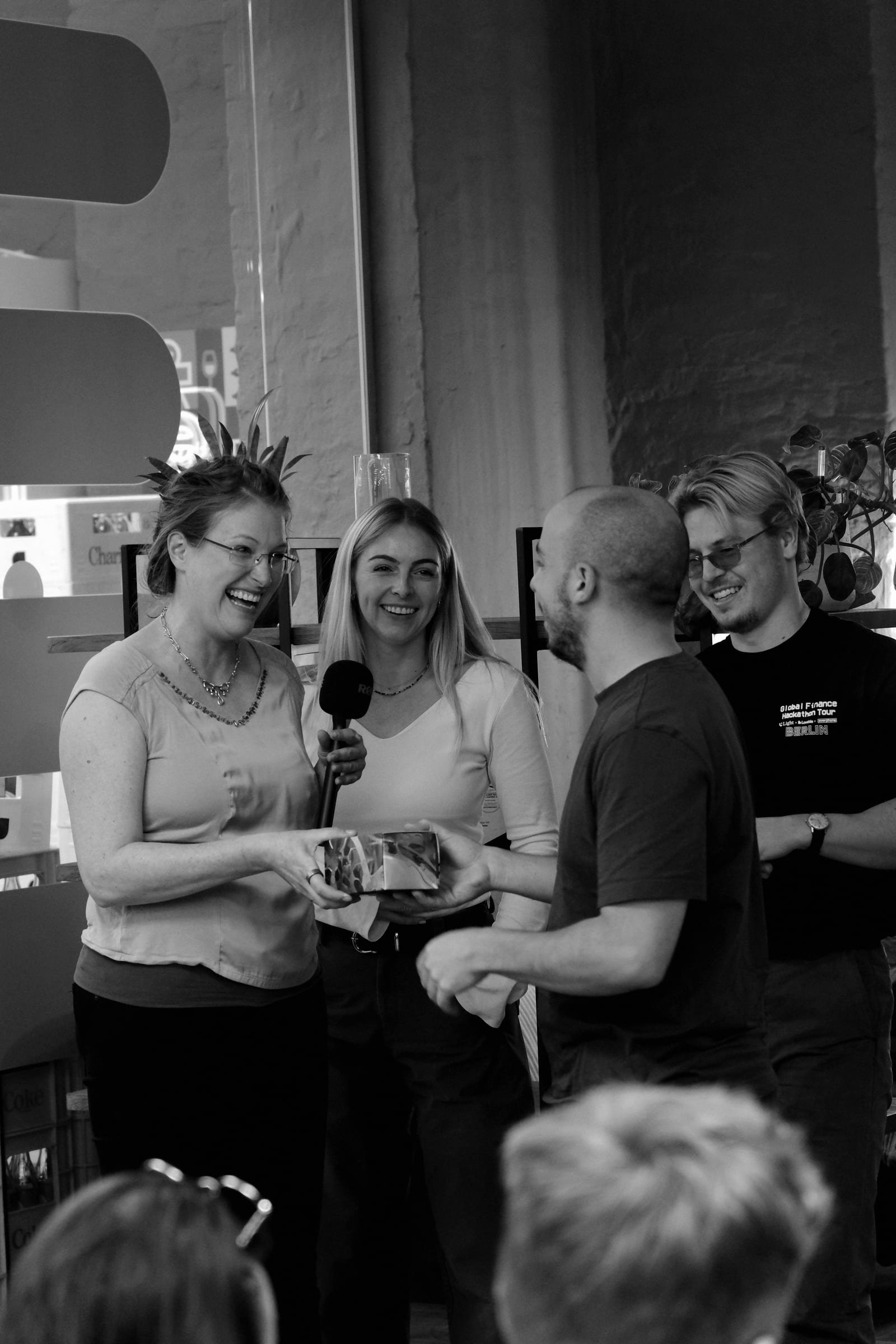 A prize being presented at the Berlin Finance Hackathon