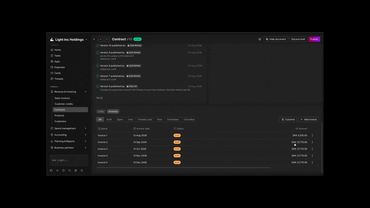 Linking an invoice to a contract in Light